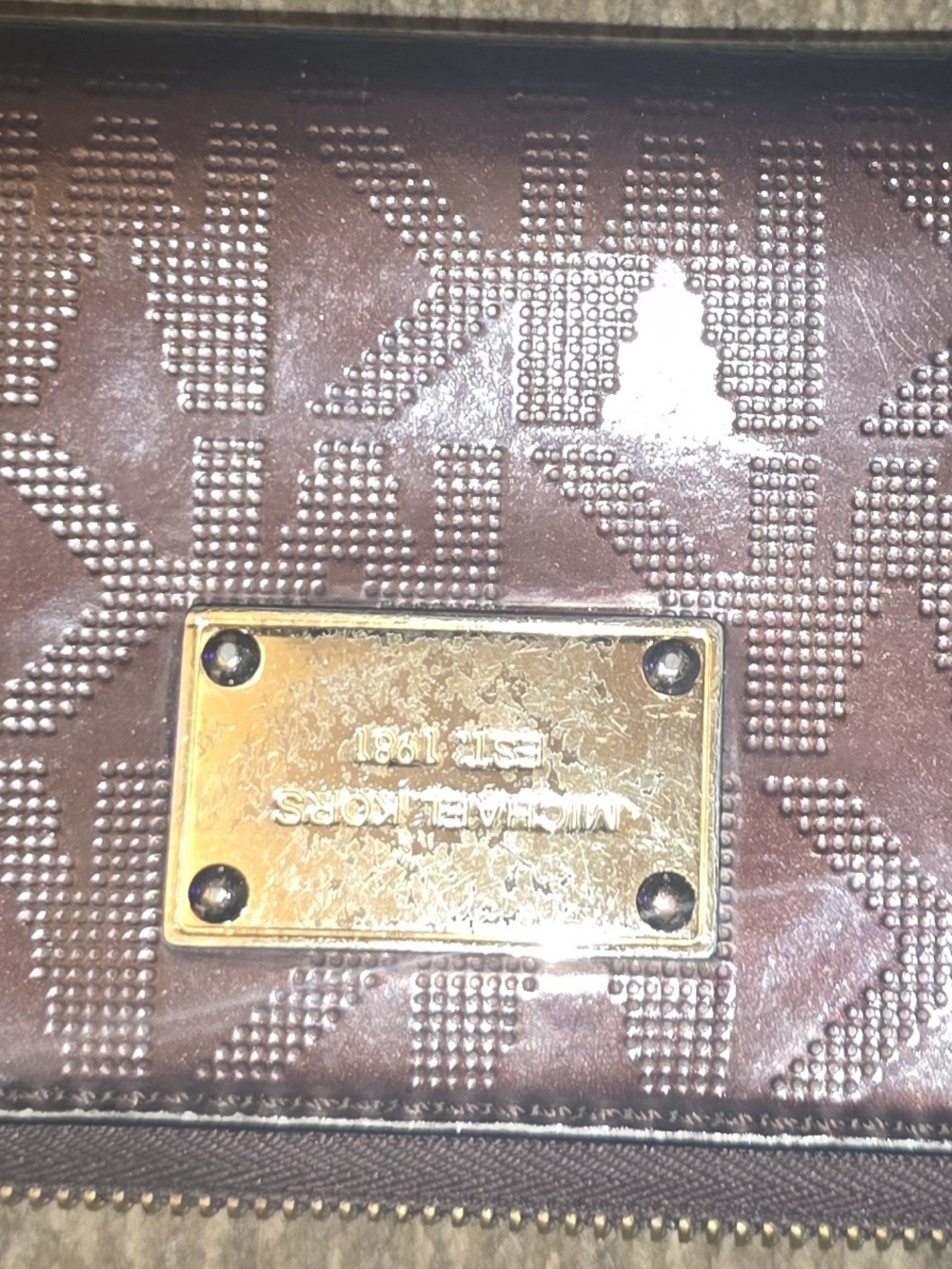 Michael Kors Brown Leather Logo Interior Zip Wallet